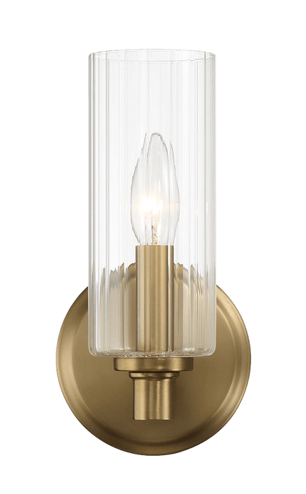 Jardin Single Light Wall Sconce With Clear Ribbed Glass - Satin Brass - West Lamp