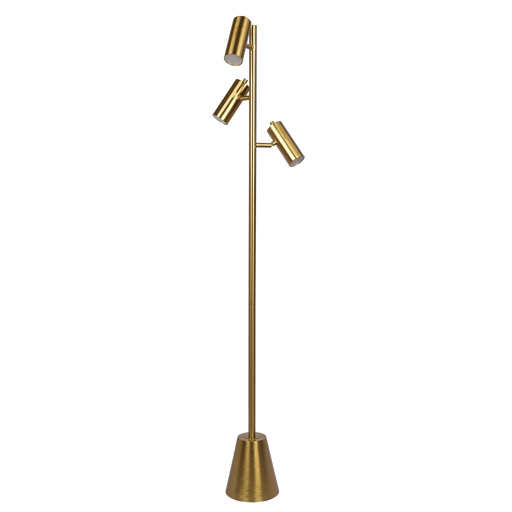 Lumina Brassed Gold Floor Lamp with Rotary Switch Triple Spots Metal Cone Base - West Lamp