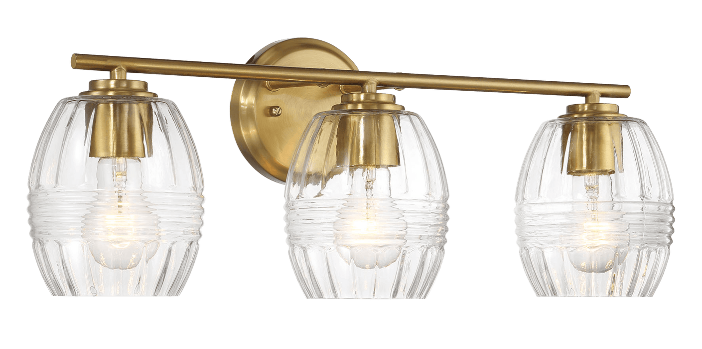 Luster Three Lights Vanity With Clear Glass for Bathrooms above Mirror Wall Lamp - Satin Brass - West Lamp