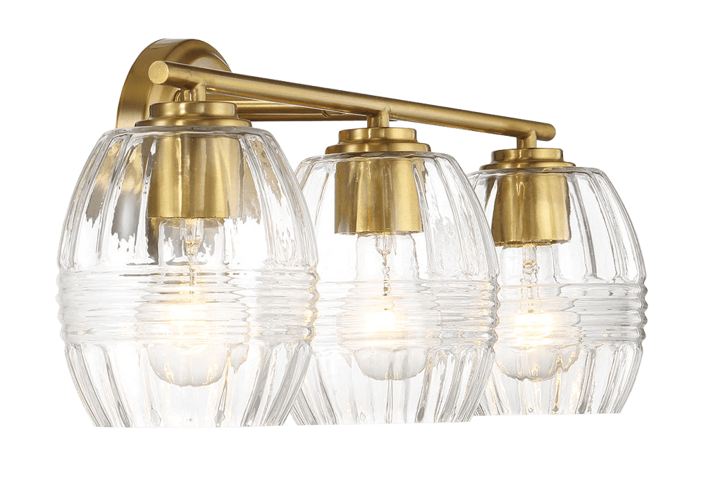 Luster Three Lights Vanity With Clear Glass for Bathrooms above Mirror Wall Lamp - Satin Brass - West Lamp