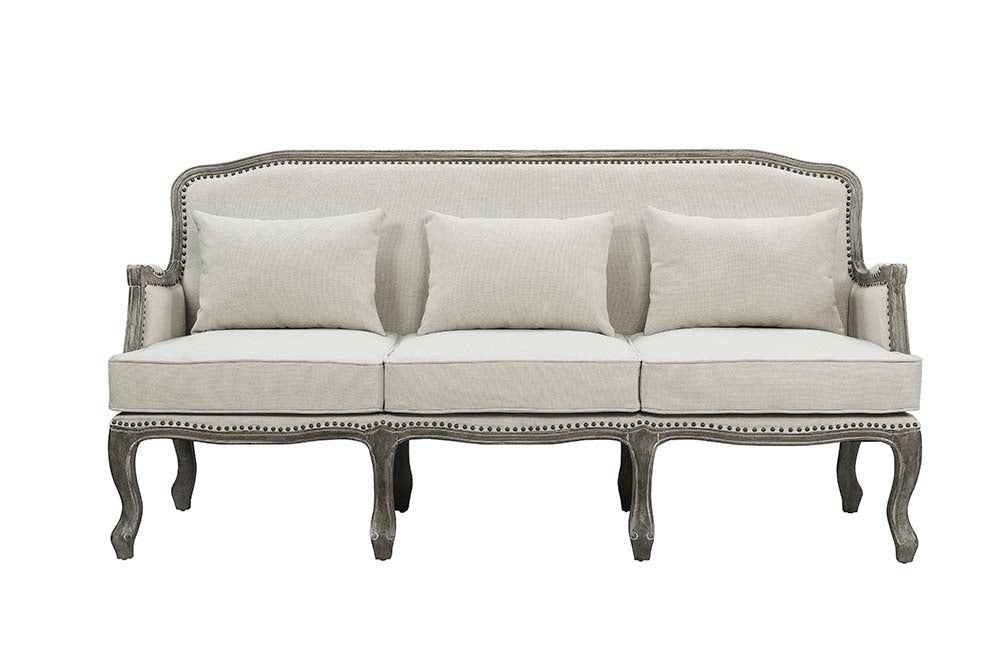 Tania 76"L Linen Sofa with 3 Pillows