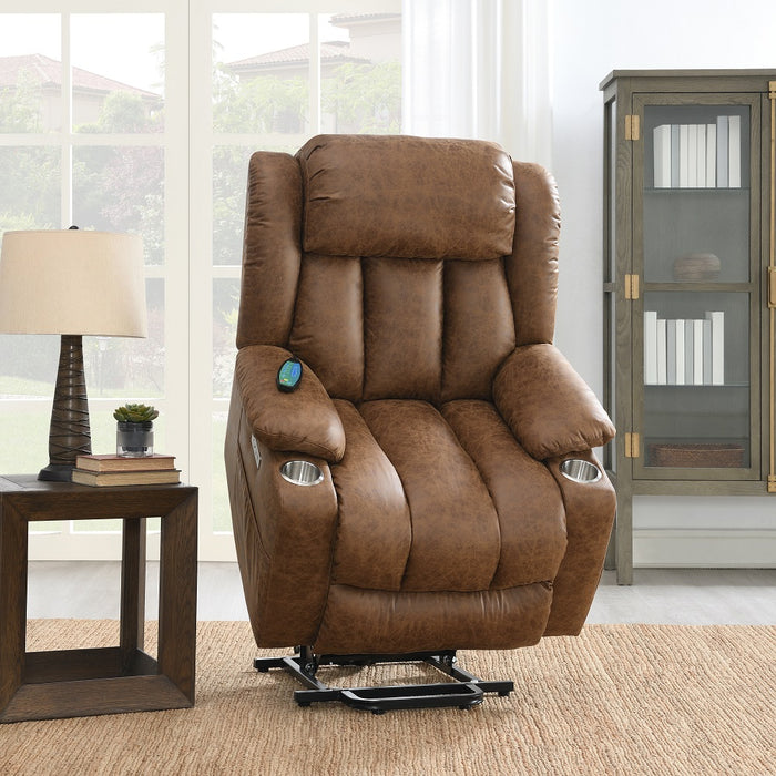 Omarion 37"L Leather Aire Power Recliner with Lift, Heating & Massage