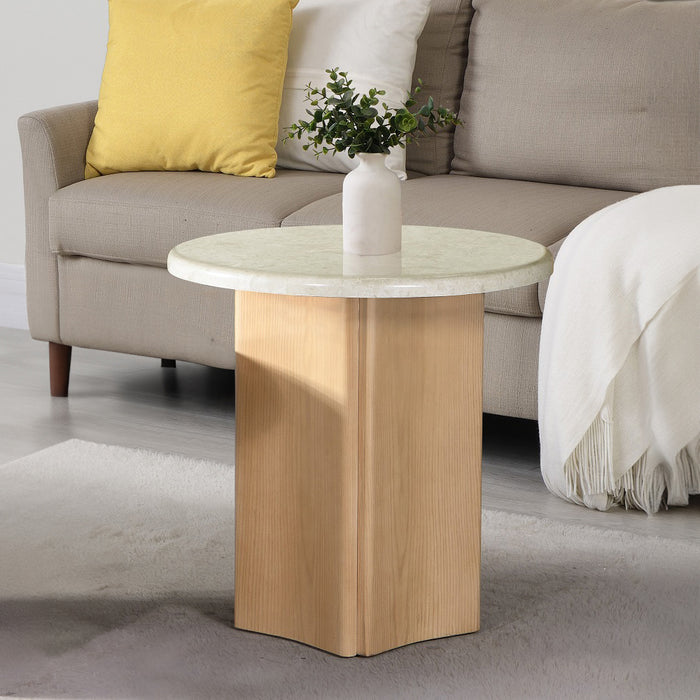 Qwin 24"Dia Marble Top End Table