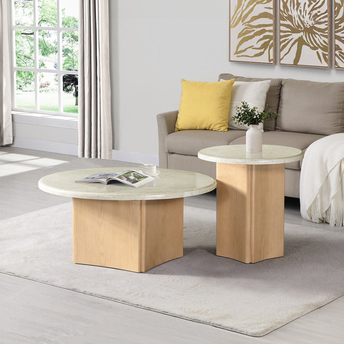 Qwin 24"Dia Marble Top End Table