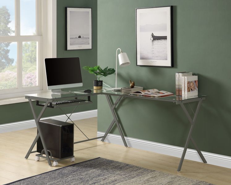 Demas 62"L Computer Desk with Tempered Glass