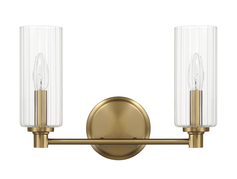 Regal Double Light Vanity With Clear Ribbed Glass - Satin Brass - West Lamp