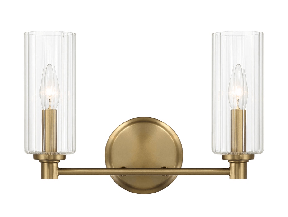 Regal Double Light Vanity With Clear Ribbed Glass - Satin Brass - West Lamp