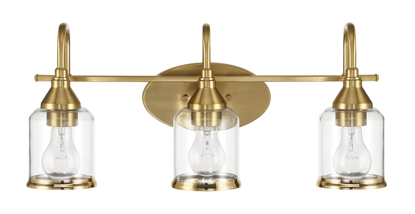 Twilight Three Lights Brushed Gold Contemporary Vanity Light 22"W × 10"H × 7.48"E with Clear Glass - West Lamp