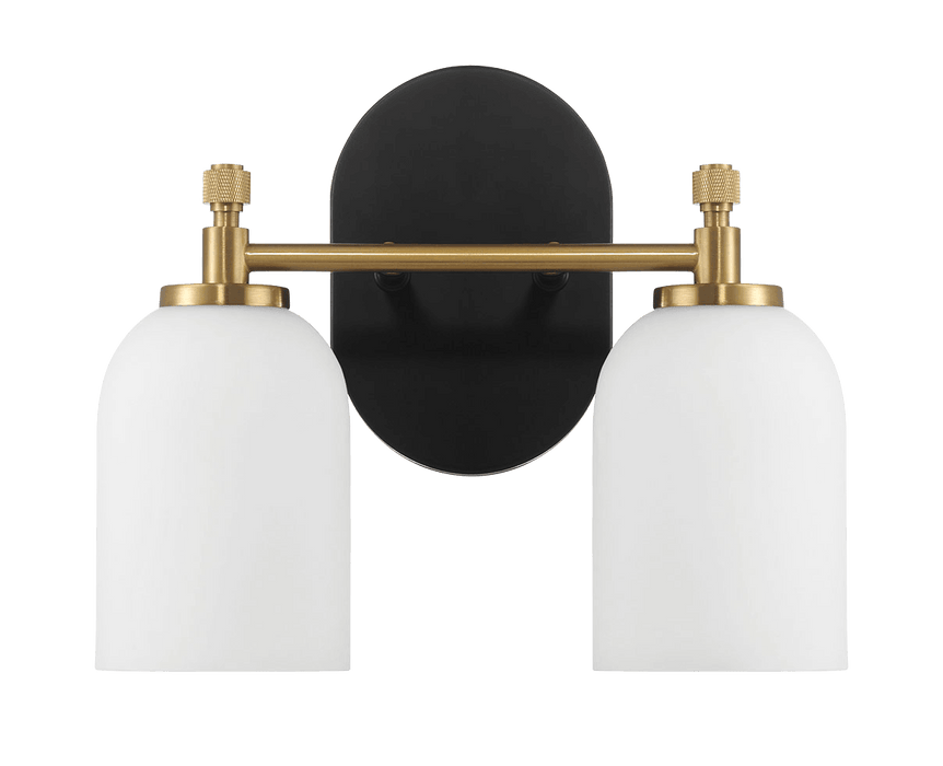 Vortex Two Lights Vanity in Traditional Style for Over Bathroom Mirror Wall Sconce 12.25"W × 10.125"H × 5.5"E With White Frosted Glass - West Lamp