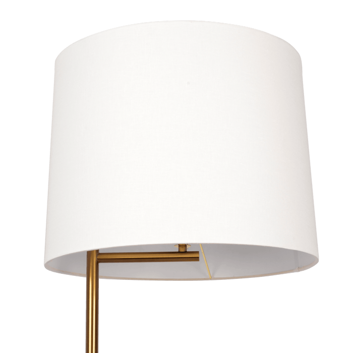 Zenith Offset Brass Base Floor Lamp with Drum-shaped Linen Shade - West Lamp