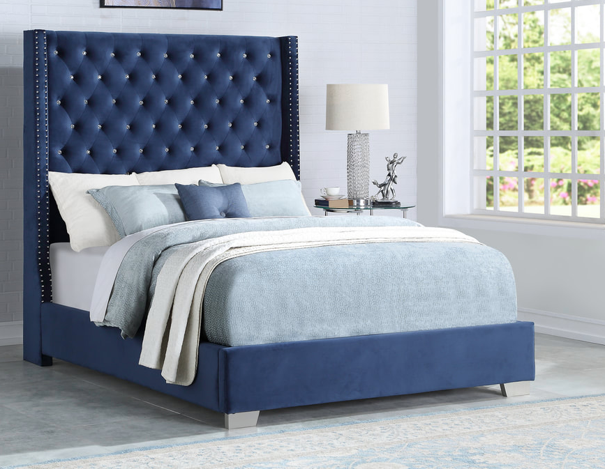 6Ft Tall Upholstered Blue Tufted Headboard with Diamonds | Canales ...